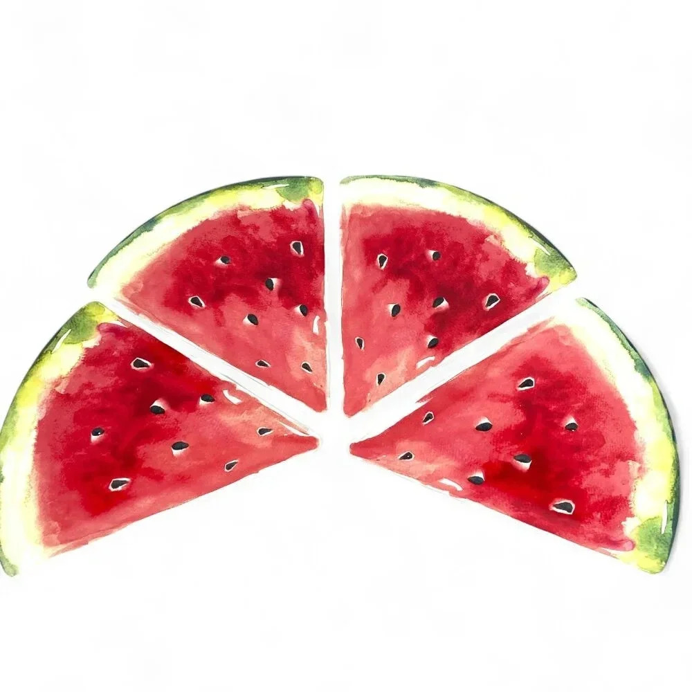 Watermelon Melamine Glossy‎ Plates Set of 4 Salad Appetizer Dessert Fruit Summer